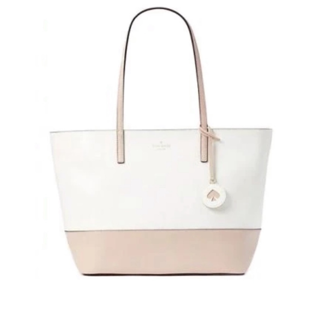 Kate Spade Two-Tone Tanya Tote, excellent GUC, tan & off-white with Logo…
